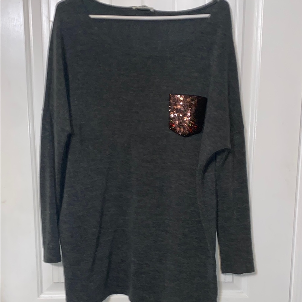 Hunter Green Long Sleeve Top with Sequin Pocket